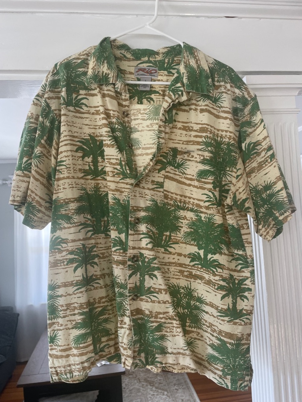 Tropical Palm Short-Sleeve Button-Down Shirt - Green/Tan